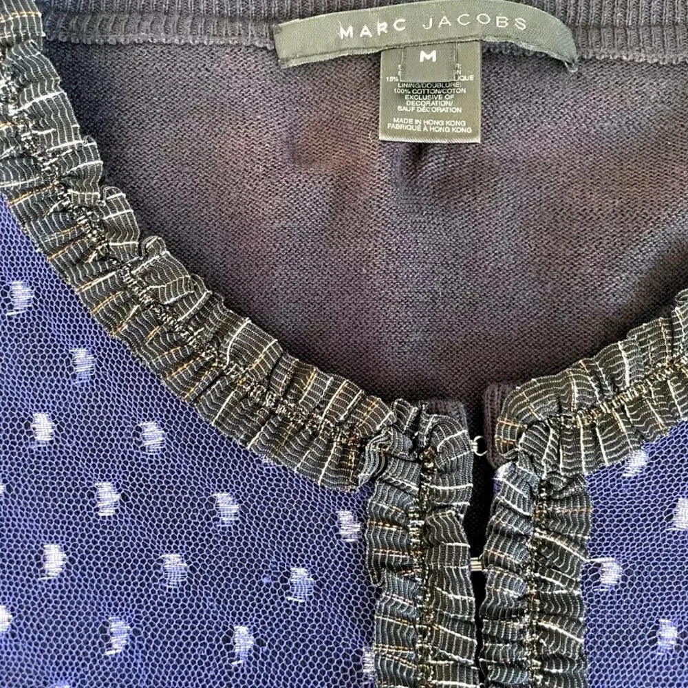 Marc Jacobs Blue and Metallic‎ Silver Ruffle Trim Cardigan Twee Girl Size M